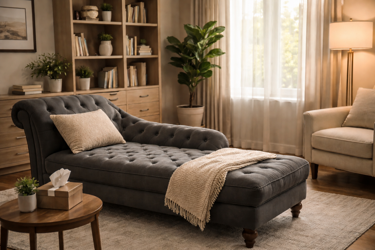 Warm therapy couch room